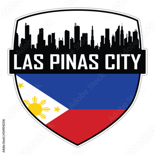 Las Pinas City Philippines Flag Skyline Cityscape Silhouette Travel Souvenir Sticker Isolated Vector