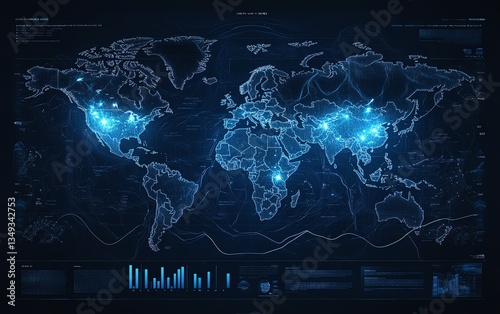 Fototapeta Naklejka Na Ścianę i Meble -  Global data network, digital world map
