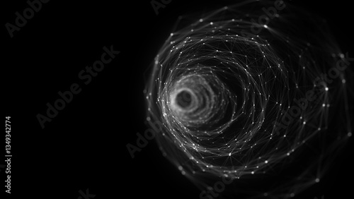 Technology wireframe circle tunnel on black background. Futuristic 3D wormhole grid. Big data visualization. 3D rendering.