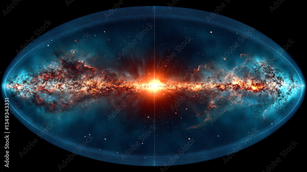 Obraz premium Stunning galaxy with a bright red star at the center radiating energy and light in the depths of the cosmic universe.