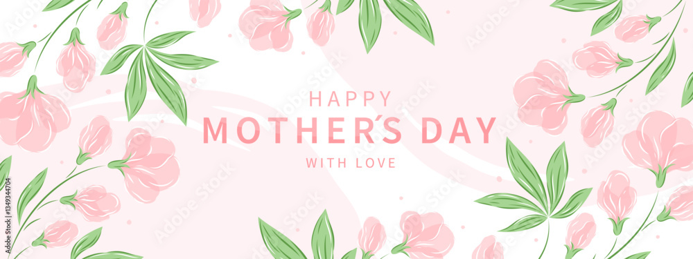 Mother's Day banner. Spring summer floral design in pastel colors. Vector illustration for card, poster, label, template, sale.