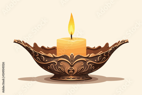 candle burning in candle holder, illustration style