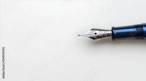 Close Up Of Blue Fountain Pen Nib On White Surface