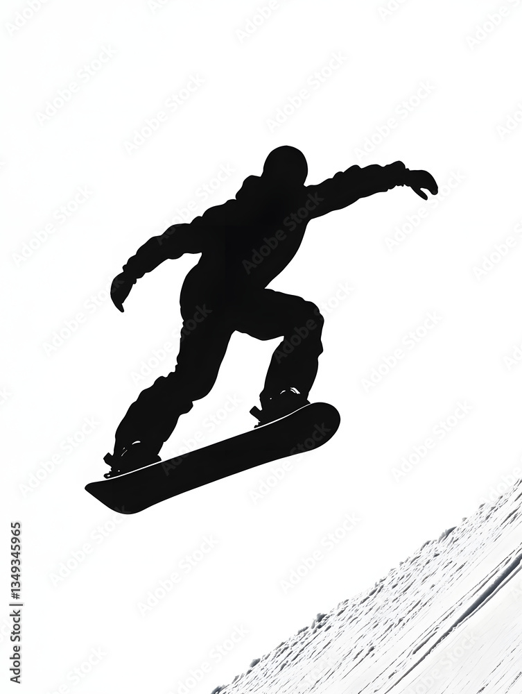 Naklejka premium Silhouette of Athlete Snowboarding: Extreme Winter Sports Jumper in Action