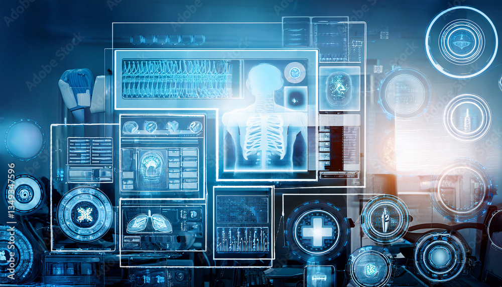 Fototapeta premium 006-045-Electronic health record systema computer screen with a bunch of different medical icons