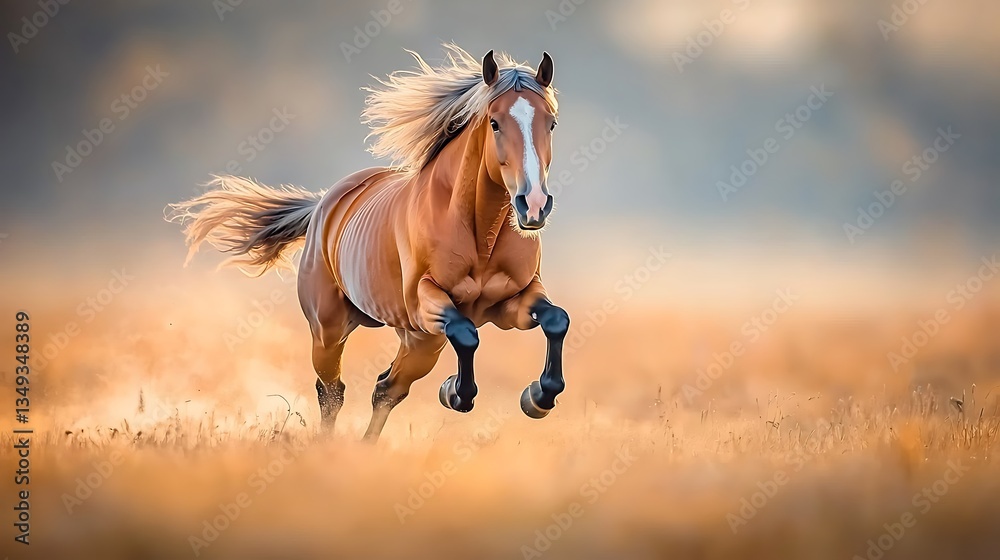 Obraz premium Running horse in golden field