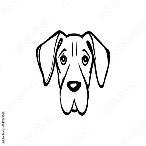 a simplified illustration of a great dane dog's head, showing its distinctive features and gentle expression. The artwork uses bold lines, perfect for coloring pages or design projects