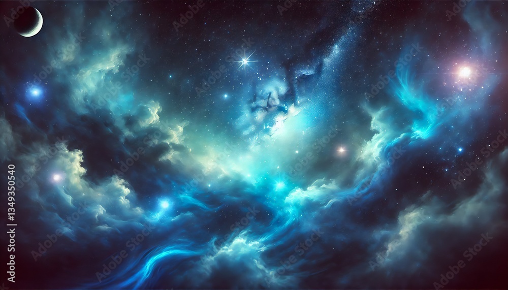 Fototapeta premium 幻想的な深青の夜空 〜輝く星々と神秘的な星雲〜
