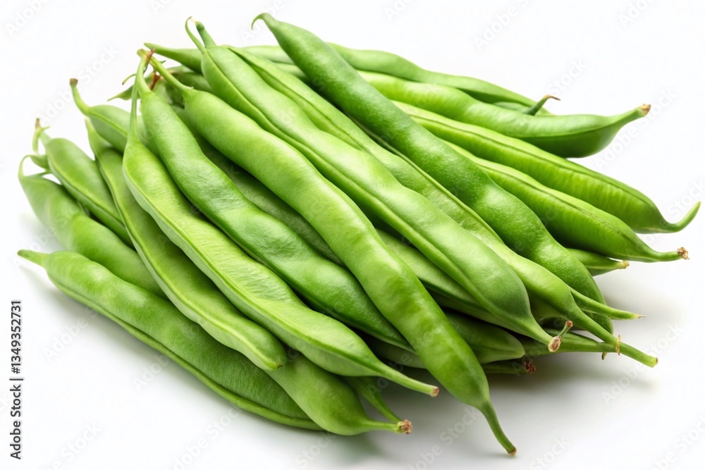 Fresh Green Helda Romano String Beans Isolated on White Background - Summer Diet, Healthy Food Fresh Green Helda Romano String Beans Isolated on White Background - Summer Diet, Healthy Food