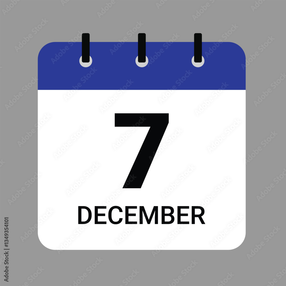 Vector illustration of a calendar icon showing dates and events. December 7 Calendar Icon – Flat Design, Minimalist Date Illustration Vector illustration of a calendar icon showing dates and events. December 7 Calendar Icon – Flat Design, Minimalist Date Illustration