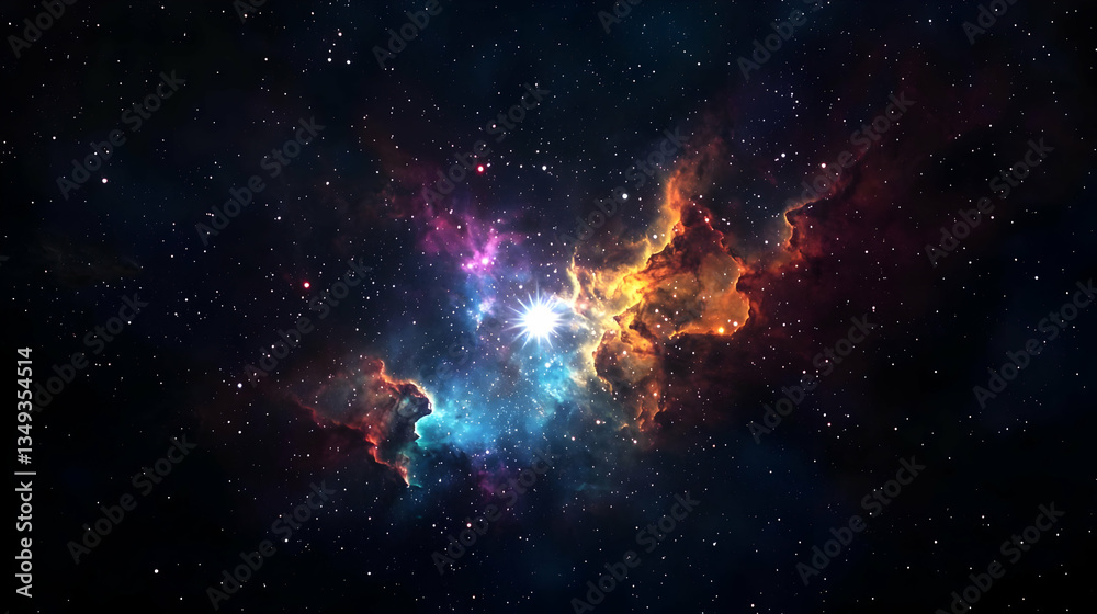 Fototapeta premium Vibrant Nebula And Starfield With Colorful Hues Illustrating The Vastness Of The Universe In A Dark Background