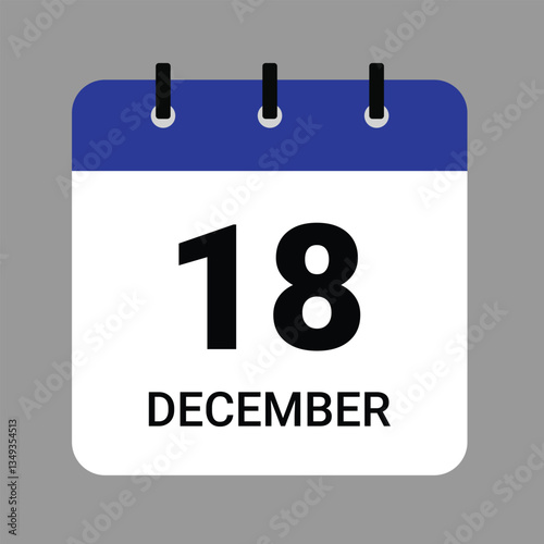 Vector illustration of a calendar icon showing dates and events. December 18 Calendar Icon – Flat Design, Minimalist Date Illustration