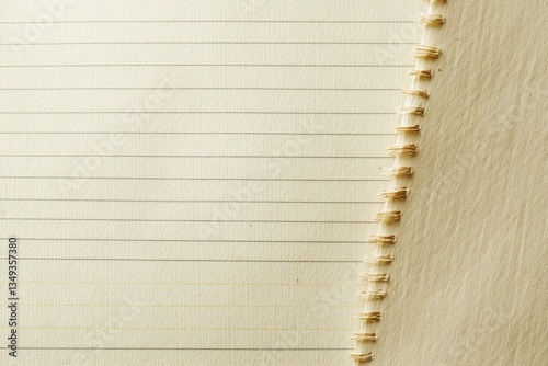 A close up view shows open lined pages of a notebook