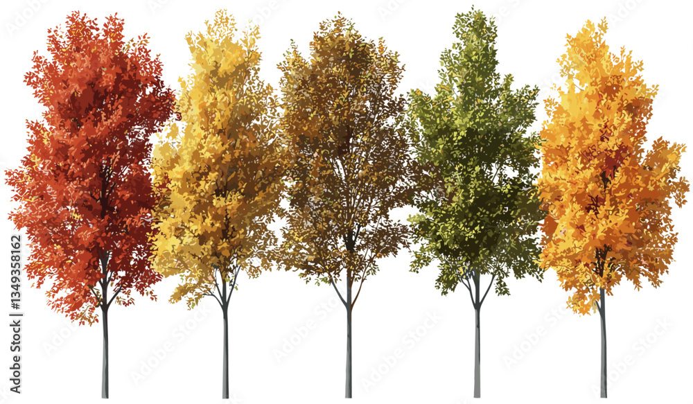 Autumn trees cutout vector, colorful foliage isolated background png, fall season, autumn leaves, nature design, seasonal foliage, tree background, vibrant autumn leaves