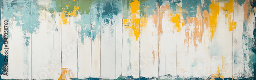 Abstract expressive painting with brush strokes and splashes on wooden boards