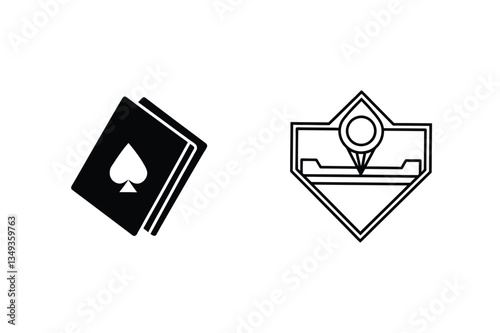 Playing Cards, Spade Suit, Game Icon, Simple Design, Vector Graphics, Black and White, Minimalist St
