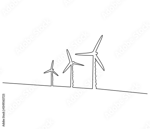 Continuous one line drawing of wind turbine. Single line drawing illustration of wind energy. Sustainable and alternative renewable energy concept vector art. Doodle line illustration.