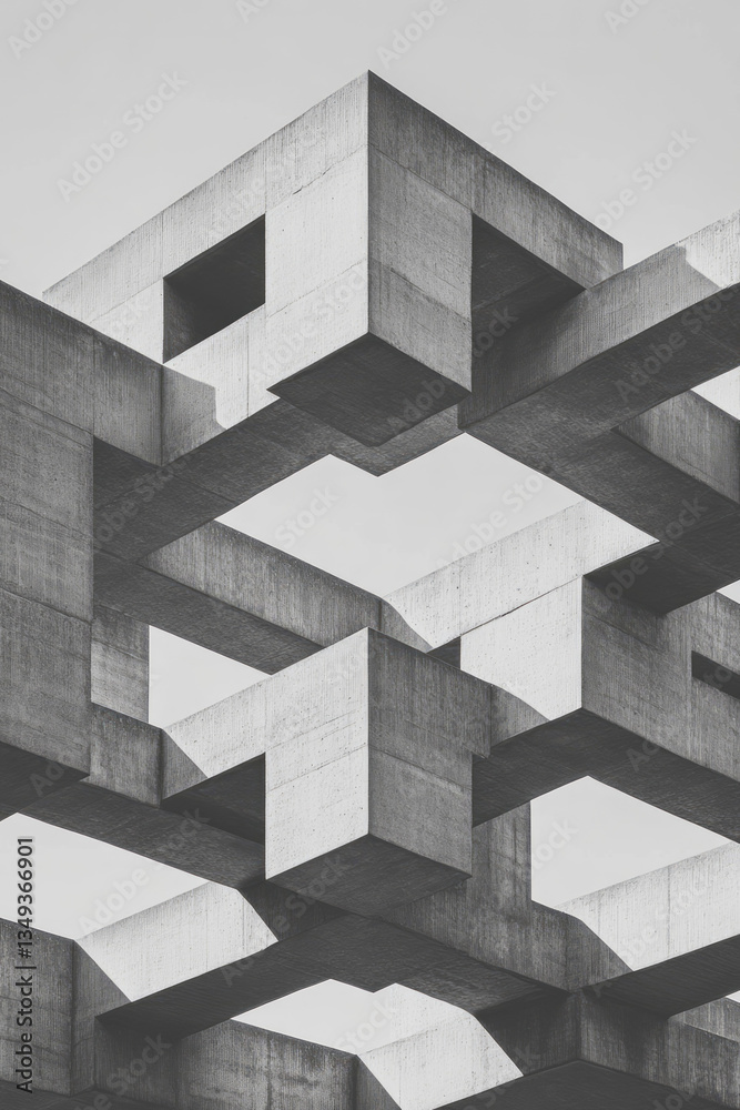 A minimalist architectural rendering where precise, interwoven squares form a continuous, elegant A minimalist architectural rendering where precise, interwoven squares form a continuous, elegant
