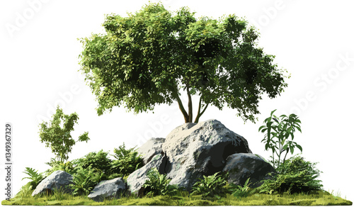Jungle tree, Vector Cutout, tropics greenery, transparent backgrounds, grassy scene, PNG, rainforest plants, nature landscape, exotic scenery, botanical elements, tropical wildlife