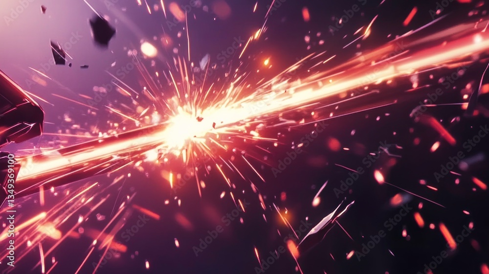 Fototapeta premium Intense Sparks and Shattered Metal in a Dynamic Explosion