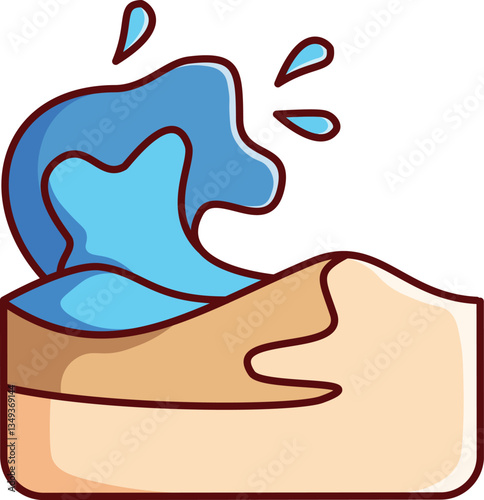 Wonderful Waves Hit the Beach Vector Illustration Icon. Flat Cartoon Style