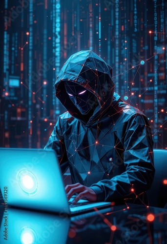 Anonymous hacker in dark cyber environment