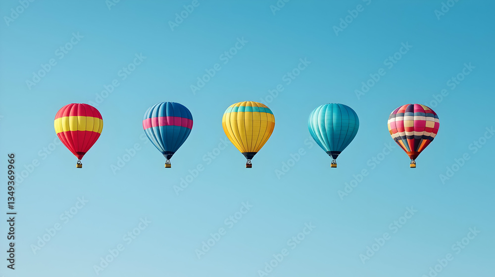 Obraz premium Colorful Pixel Art Hot Air Balloons Against A Blue Sky
