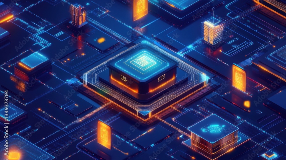 Abstract Digital Circuit Board with Glowing Processor Abstract Digital Circuit Board with Glowing Processor