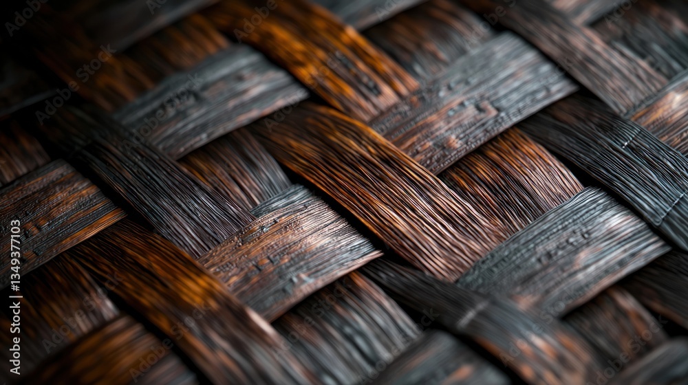 Fototapeta premium Close-up woven dark brown basket texture, background
