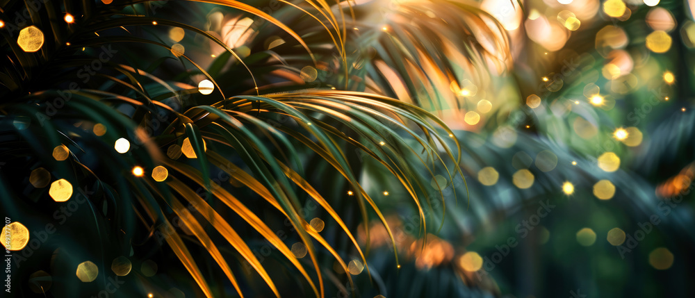 custom made wallpaper toronto digitalLush tropical palm leaves in warm golden sunlight, with dreamy bokeh creating a vibrant, nature-inspired atmosphere. Background for travel, wellness, exotic paradise vacation. Generative ai