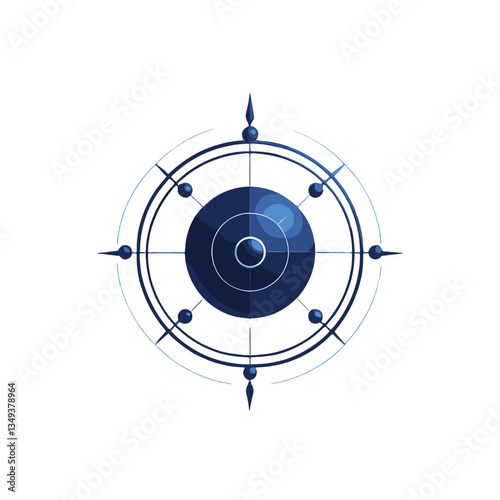 Stylized blue compass design representing navigation and scientific exploration concept with copy space
