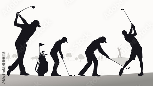 Dynamic Golf Swing Silhouettes , golf player silhouette vector illustration