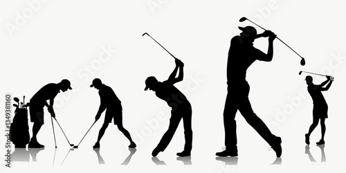 Dynamic Golf Swing Silhouettes , golf player silhouette vector illustration