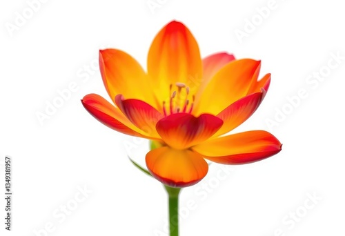 A single vibrant bloom, petals unfurled, against a pure white backdrop, colorful, photography