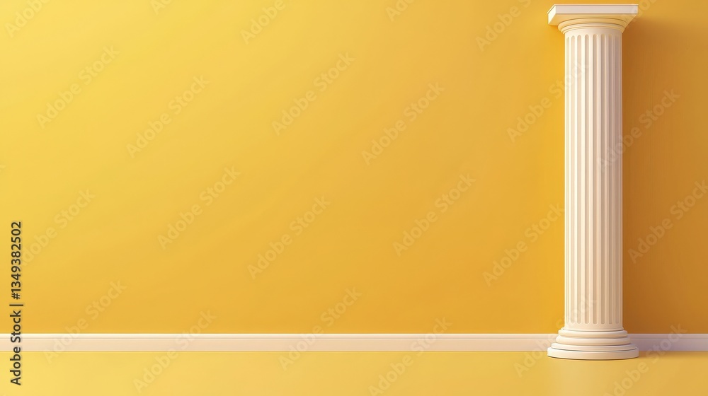 A yellow wall with a white pillar in the middle A yellow wall with a white pillar in the middle