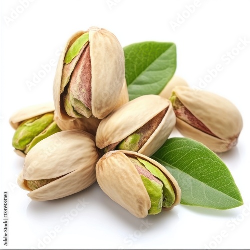 Wallpaper Mural carbon footprint security e-wallet. Closeup of Shelled Pistachios with Green Leaves on White Background Torontodigital.ca