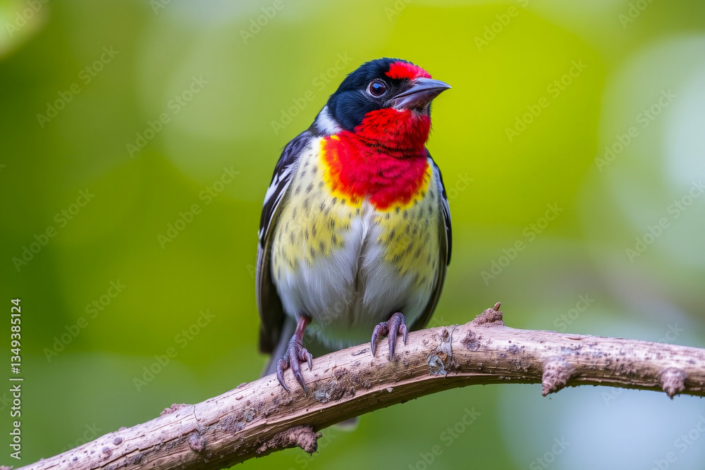 Captivating Rose-breasted Grosbeak Perched Gracefully on a Branch, Showcasing Its Striking Red, Black, and White Plumage in a Beautiful Natural Setting Captivating Rose-breasted Grosbeak Perched Gracefully on a Branch, Showcasing Its Striking Red, Black, and White Plumage in a Beautiful Natural Setting