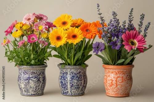 Wallpaper Mural Colorful Floral Arrangements in Decorative Pots Torontodigital.ca