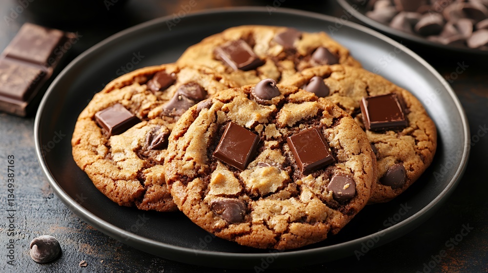 Obraz premium Chocolate Chip Cookies on Plate Close-up for Dessert