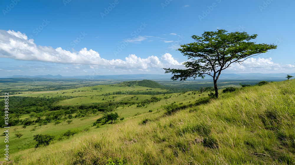 Obraz premium Scenic View From Hilltop With Isolated Tree