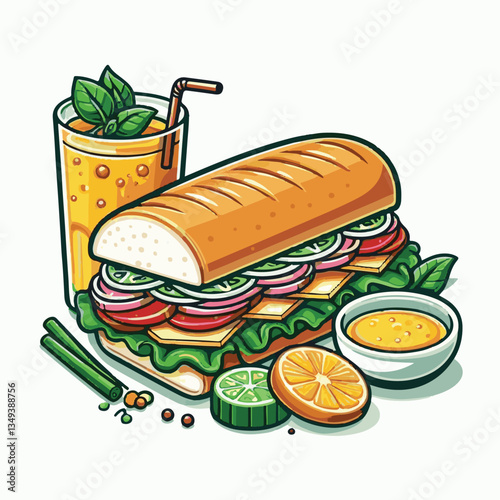 bread, baguette, meal, meat, fresh, food, background, cucumber, carrot, lunch, cuisine, coriander, sandwich, asian, traditional, vietnamese, pork, vietnam, sliced, closeup, cilantro, vegetable, street