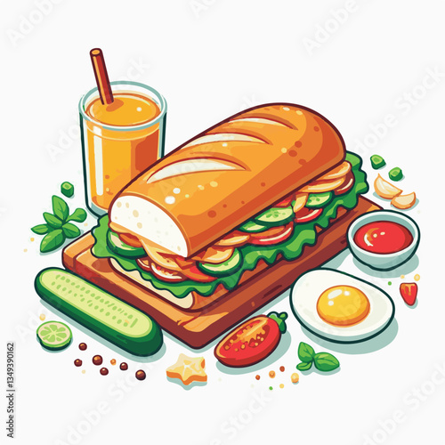 bread, baguette, meal, meat, fresh, food, background, cucumber, carrot, lunch, cuisine, coriander, sandwich, asian, traditional, vietnamese, pork, vietnam, sliced, closeup, cilantro, vegetable, street