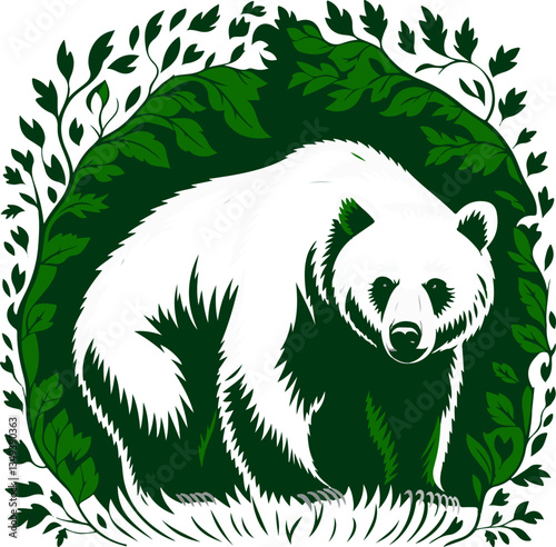 Experience detailed bear artwork framed by intricate foliage, combining nature and wildlife in an eye-catching design.

