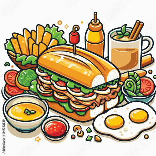 bread, baguette, meal, meat, fresh, food, background, cucumber, carrot, lunch, cuisine, coriander, sandwich, asian, traditional, vietnamese, pork, vietnam, sliced, closeup, cilantro, vegetable, street