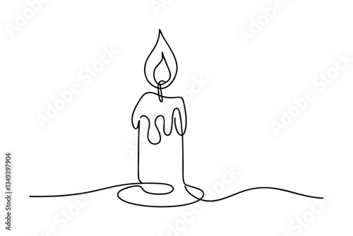 Single Line Drawing of a Lit Candle, Simple and Elegant