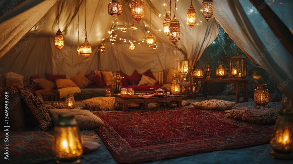 Obraz premium Enchanted Moroccan Tent: A Night of Tranquility and Warmth