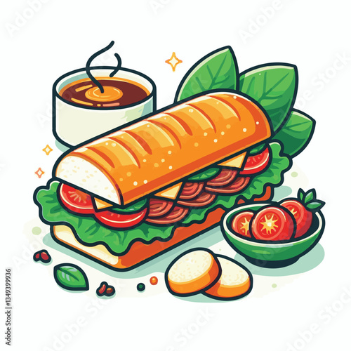 bread, baguette, meal, meat, fresh, food, background, cucumber, carrot, lunch, cuisine, coriander, sandwich, asian, traditional, vietnamese, pork, vietnam, sliced, closeup, cilantro, vegetable, street