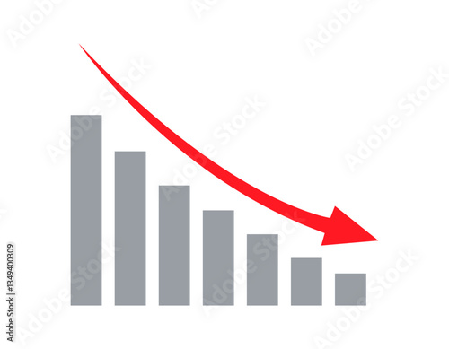 Downward arrow graph chart. Stock market graph down. Bearish trend. Stock exchange