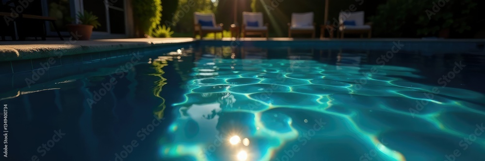 Obraz premium Dark pool with shimmering sunlight on surface,, darkness