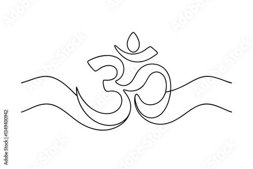 Continuous Line Art Om Symbol, Hindu, Spirituality, Meditation, Yoga, Sacred, Peace, Tranquility,